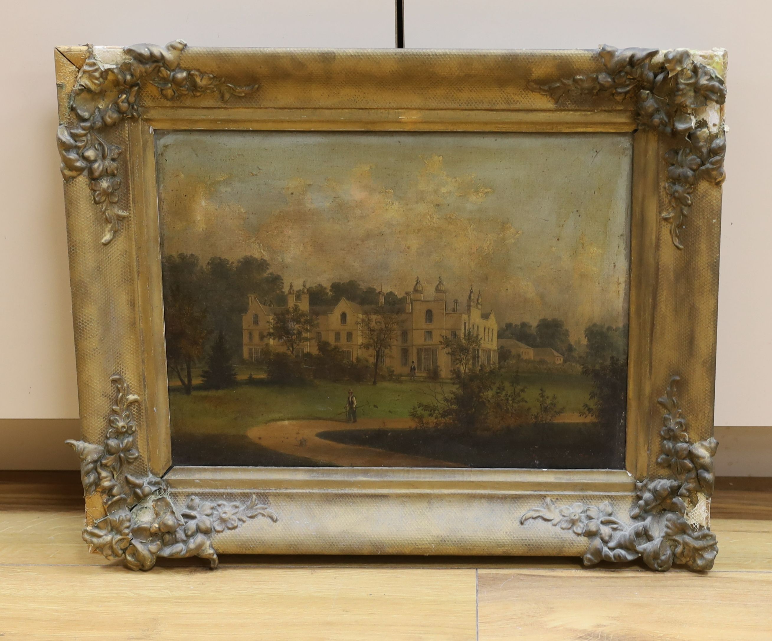 19th century English School, oil on canvas, The Residence of The Hale Family, Kings Waldon, Hertfordshire, indistinctly inscribed on the stretcher, 31 x 41cm